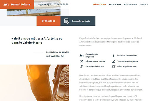 dumail-toiture.fr, site web réalisé par l'agence Gadvert à Bordeaux