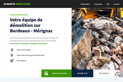dumarte-demolition.fr, site web réalisé par l'agence Gadvert à Bordeaux