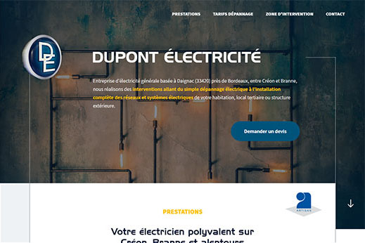 dupontelectricite.fr, site web réalisé par l'agence Gadvert à Bordeaux
