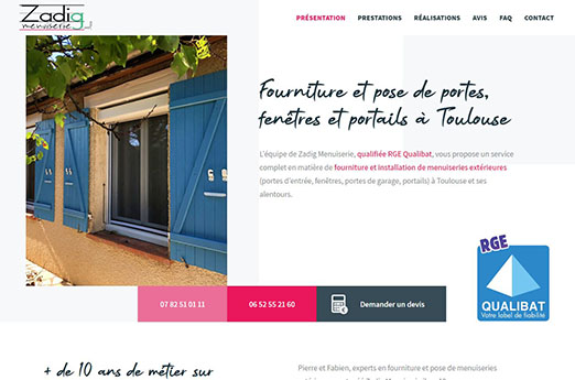 zadig-menuiserie.fr, site web réalisé par l'agence Gadvert à Bordeaux
